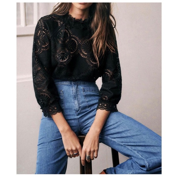 Sezane Black Lace Blouse size FR36 / US4 New With Tags - Picture 6 of 10